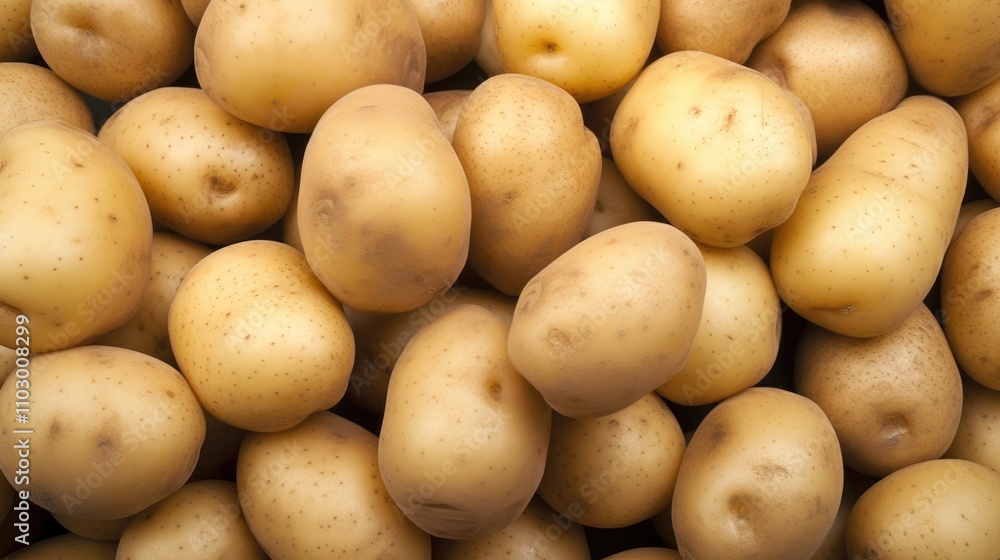 Freshly harvested potatoes piled together in an agricultural market setting showcasing natural textures and earthy tones. Freshly harvested potatoes piled together in an agricultural market setting showcasing natural textures and earthy tones.