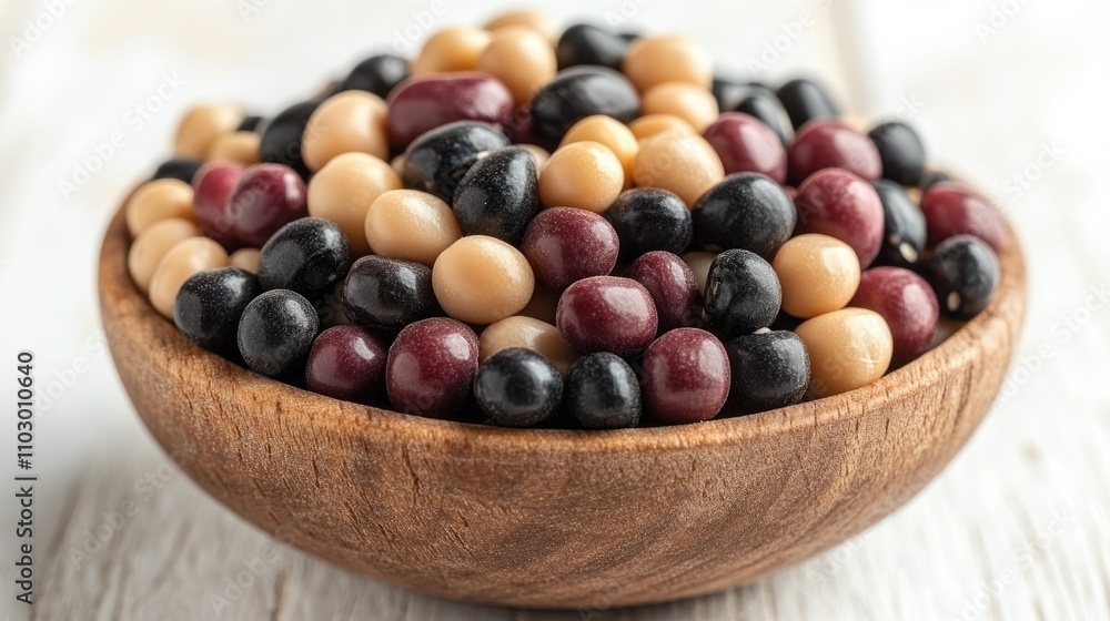 Variety of adzuki azuki and aduki beans in a wooden bowl showcasing colors against a white background Variety of adzuki azuki and aduki beans in a wooden bowl showcasing colors against a white background