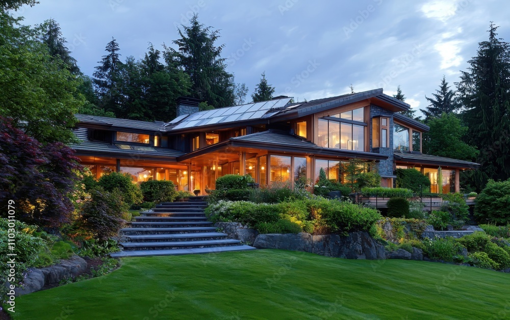 Transforming your home green energy design with solar roofs pristine landscaping and sustainable living in a modern environment Transforming your home green energy design with solar roofs pristine landscaping and sustainable living in a modern environment