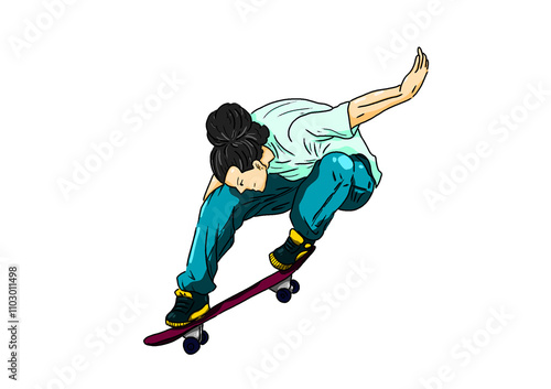 Skate boy jumping board