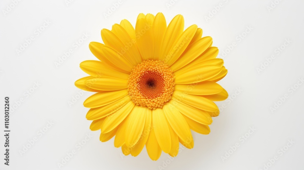 Bright yellow gerbera daisy isolated on a clean white background showcasing natural beauty and vibrant colors for design use Bright yellow gerbera daisy isolated on a clean white background showcasing natural beauty and vibrant colors for design use
