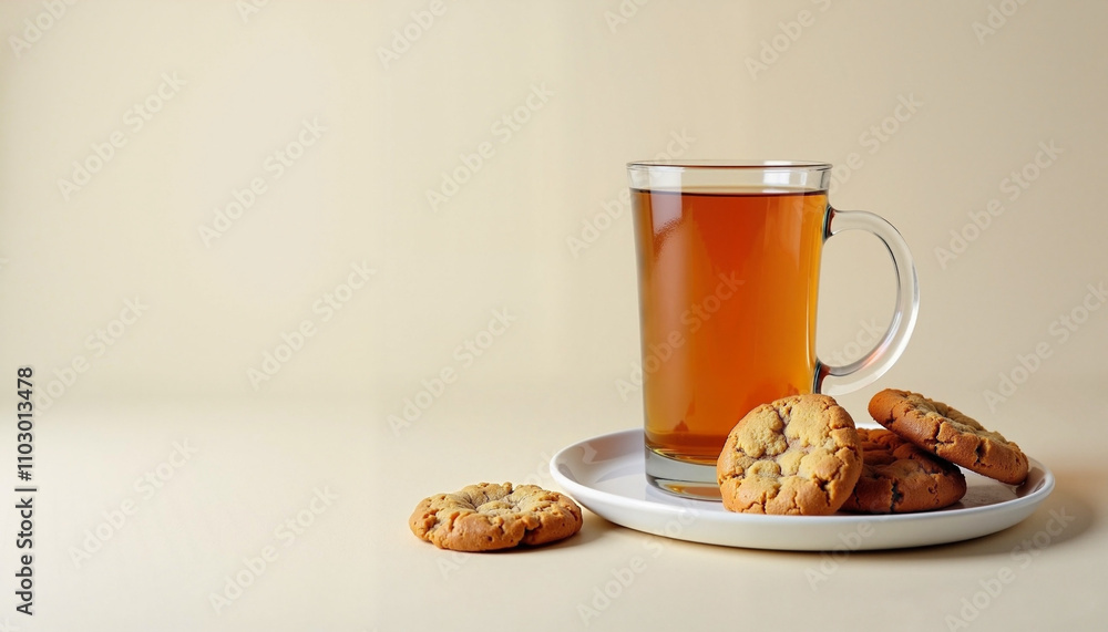 Enjoying warm tea with freshly baked cookies during a cozy winter afternoon Enjoying warm tea with freshly baked cookies during a cozy winter afternoon