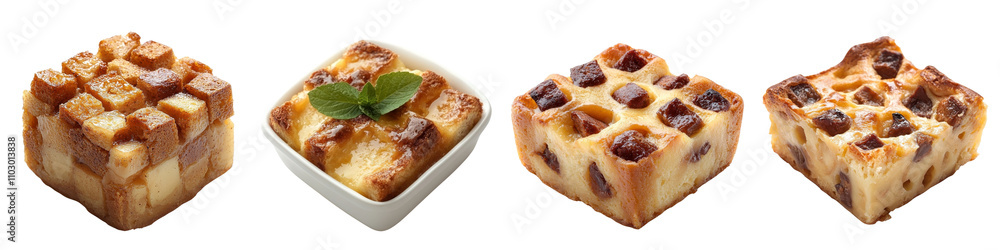 Bread pudding, isolated on white background. Mix Collection PNG. Bread pudding, isolated on white background. Mix Collection PNG.