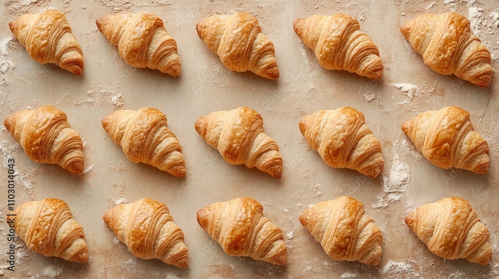 Multiple steps of French baking croissants are captured in this image, illustrating the journey from raw dough to perfectly baked, crispy croissants. Ideal layout for culinary designs. Multiple steps of French baking croissants are captured in this image, illustrating the journey from raw dough to perfectly baked, crispy croissants. Ideal layout for culinary designs.