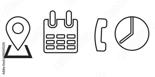 Date, Time, Address icon set. Event icons vector. Location, Calendar & clock icon transparent png