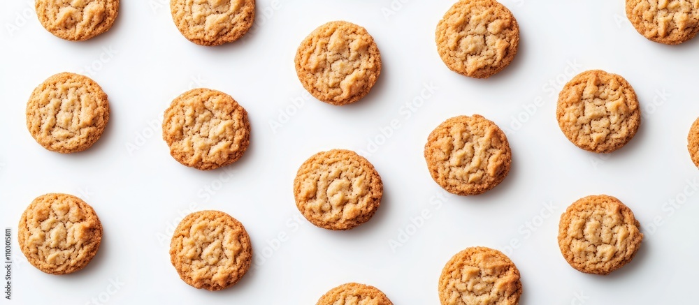 Scattered cookies arranged artistically on a white background perfect for holiday celebration decoration or festive event themes Scattered cookies arranged artistically on a white background perfect for holiday celebration decoration or festive event themes