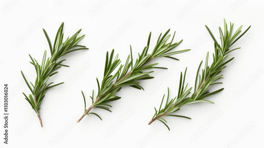 Fresh rosemary sprigs isolated on a white background showcasing their vibrant green color and texture ideal for culinary and decorative use Fresh rosemary sprigs isolated on a white background showcasing their vibrant green color and texture ideal for culinary and decorative use
