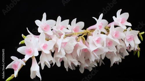 Dendrobium anosmum var Superbum exquisite white and pink flowers with delightful texture and enchanting vanilla scent on dark background photo