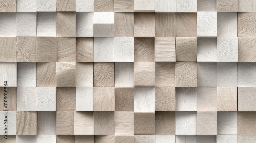 Textured wooden block wall featuring a natural color palette with cubic patterns, ideal for modern woodwork wallpaper designs. Textured wooden block wall featuring a natural color palette with cubic patterns, ideal for modern woodwork wallpaper designs.