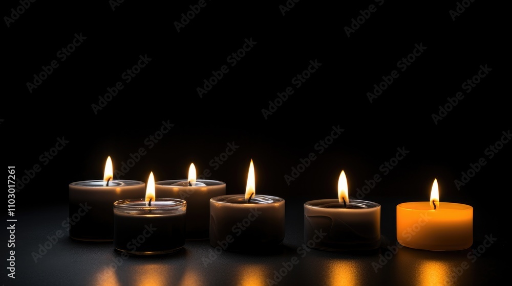 Candles burning softly on a black background creating a peaceful ambiance and inviting warmth in a minimalist setting Candles burning softly on a black background creating a peaceful ambiance and inviting warmth in a minimalist setting