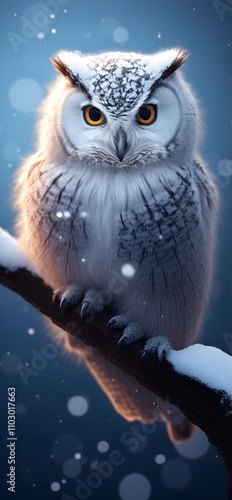 The Watcher of the Winter Night - White Owl in a Snowy Landscape