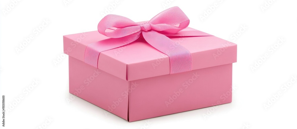 Obraz premium Decorative pink gift box with ribbon on white background ideal for shopping celebrations and special occasions with ample copy space