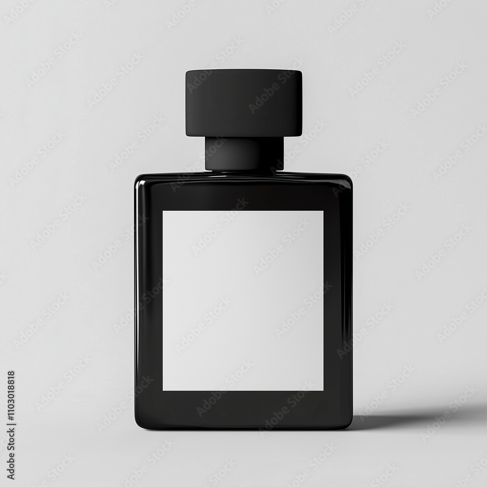 black square perfume bottle mockup with white label isolated on white background, Ai generated images black square perfume bottle mockup with white label isolated on white background, Ai generated images