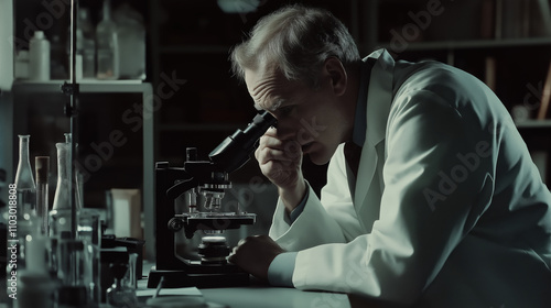 Senior scientist observing through microscope in laboratory