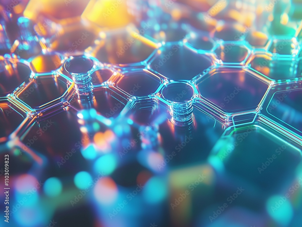 Obraz premium Artificially distorted manufacturing backdrop infused with a nanotechnology motif