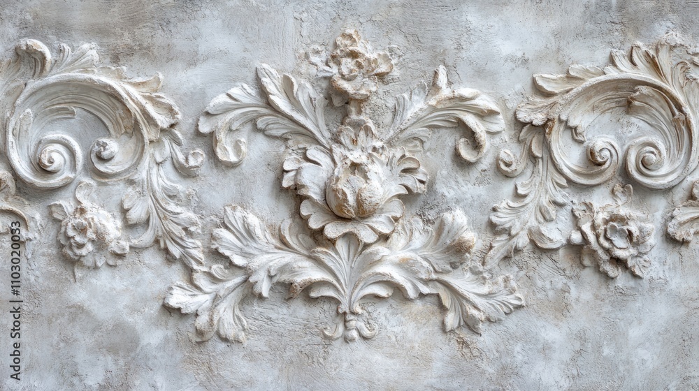 Delicate Venetian stucco design featuring intricate floral patterns and ornate swirls, perfect for elegant background applications. Delicate Venetian stucco design featuring intricate floral patterns and ornate swirls, perfect for elegant background applications.