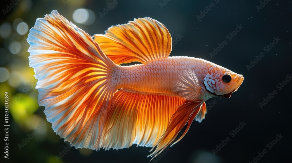 Graceful betta fish swimming elegantly in a serene environment showcasing vibrant colors against a dark backdrop for an artistic aquatic display Graceful betta fish swimming elegantly in a serene environment showcasing vibrant colors against a dark backdrop for an artistic aquatic display