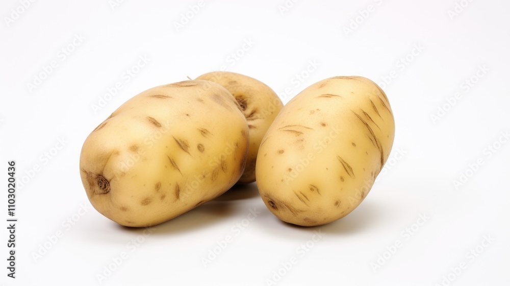 Ripe potatoes with distinctive texture arranged on a clean white background ideal for culinary or agricultural themes Ripe potatoes with distinctive texture arranged on a clean white background ideal for culinary or agricultural themes