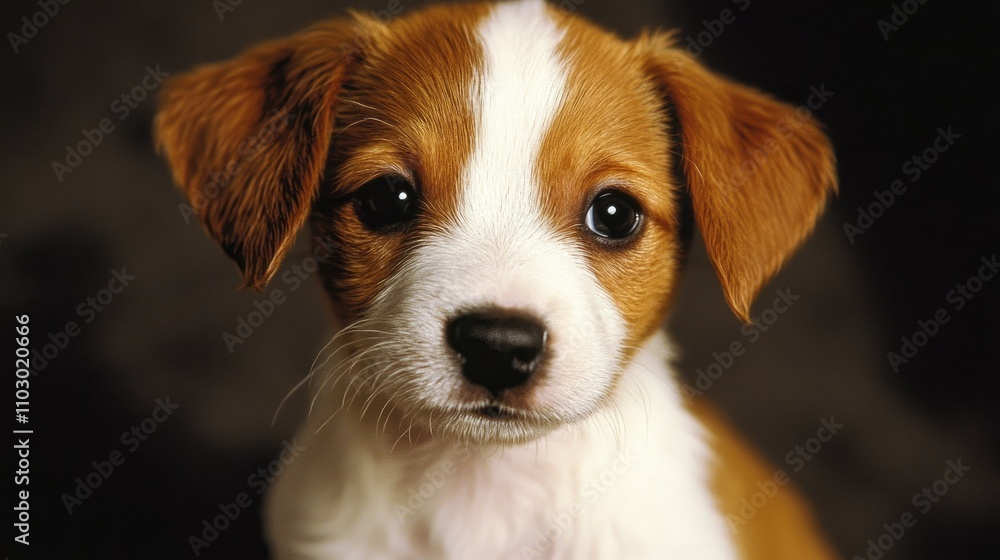 Adorable close-up portrait of a playful Jack Russell Terrier puppy with expressive dark eyes and a charming mix of white and brown fur. Adorable close-up portrait of a playful Jack Russell Terrier puppy with expressive dark eyes and a charming mix of white and brown fur.