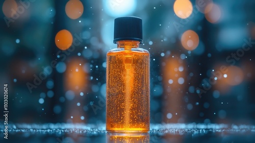 Close up of an empty plastic nasal spray bottle on a blurred background representing personal hygiene and healthcare treatments for runny nose. photo