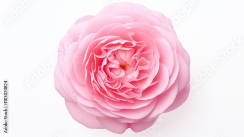 Pink English rose of David Austin in macro detail on a white background showcasing delicate petals and soft hues of pink