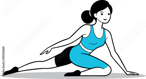 Flat Illustration of a Woman Stretching on the Floor