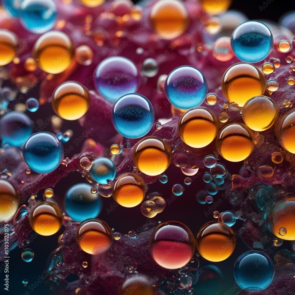 Stunning Macro Photograph of Colorful Liquid Spheres, Surreal and Abstract Stunning Macro Photograph of Colorful Liquid Spheres, Surreal and Abstract