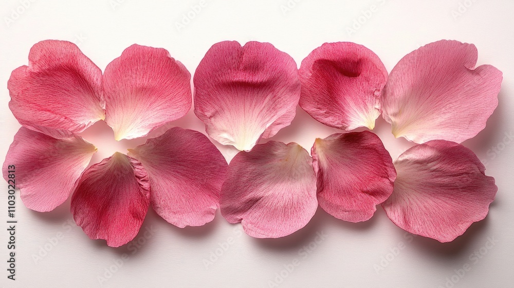 Delicate arrangement of soft pink peony petals displayed elegantly on a clean white background Delicate arrangement of soft pink peony petals displayed elegantly on a clean white background