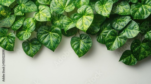 Vibrant Epipremnum aureum leaves showcasing lush greenery against a clean white background for botanical and interior design themes. photo