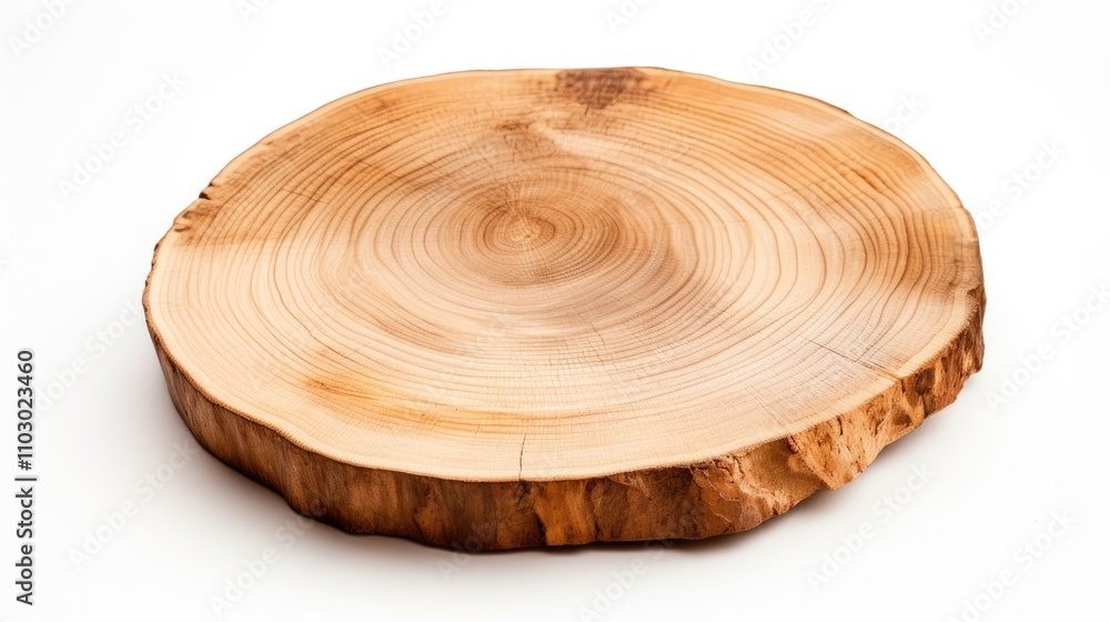 Wooden tree stump against white background serving as rustic tray for display or decoration purposes Wooden tree stump against white background serving as rustic tray for display or decoration purposes