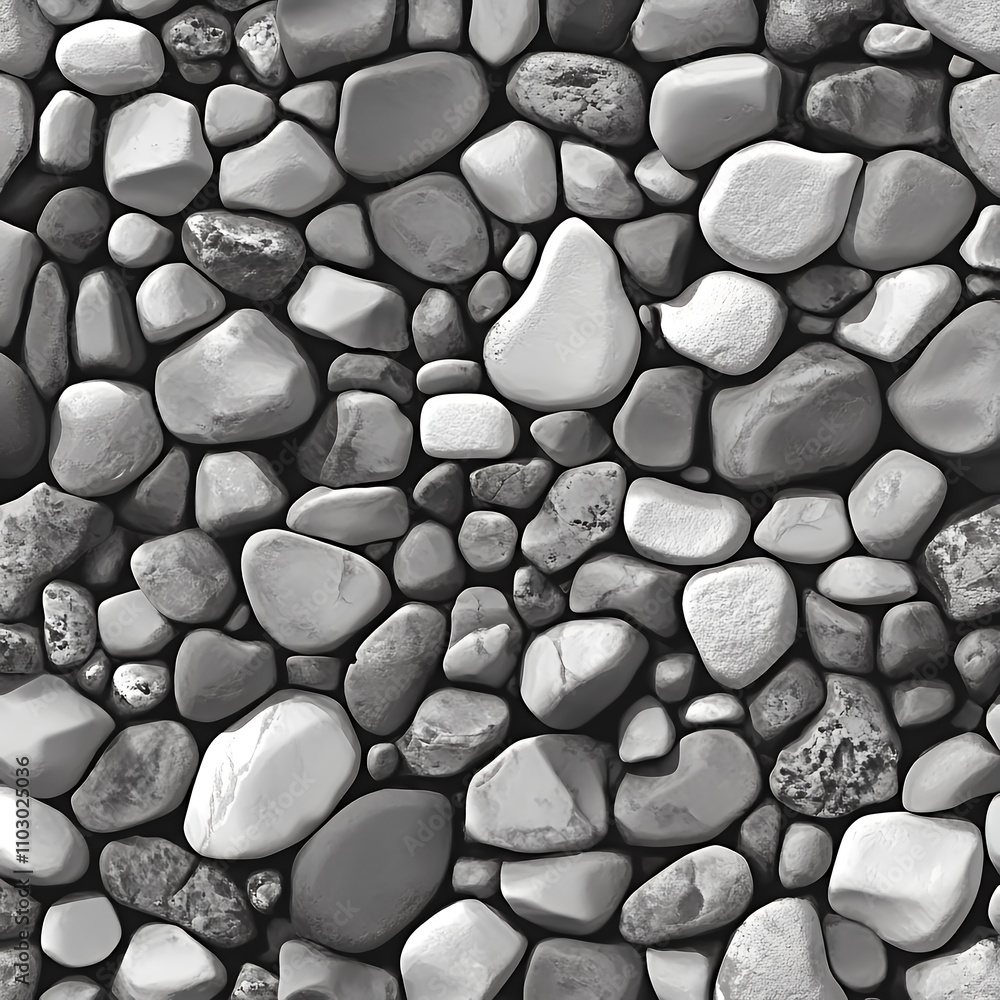 A textured pattern of various stones in grayscale, suitable for backgrounds or designs. A textured pattern of various stones in grayscale, suitable for backgrounds or designs.