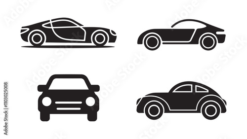 Linear style car icon set with transport symbols in vector illustration.