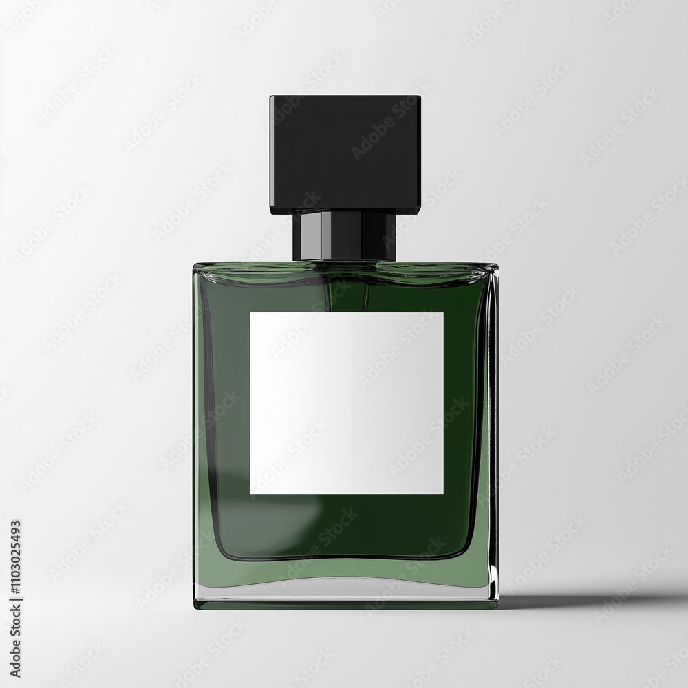 green square perfume bottle mockup with white label isolated on white background, Ai generated images