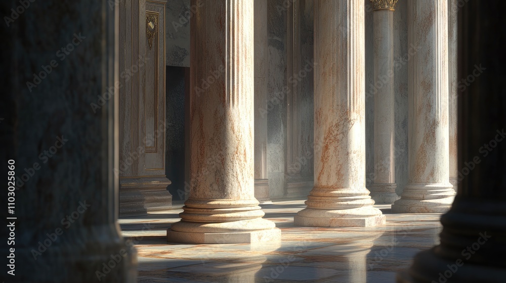 Marble columns bathed in soft natural light highlighting intricate shadows and the timeless elegance of classical architecture. Marble columns bathed in soft natural light highlighting intricate shadows and the timeless elegance of classical architecture.