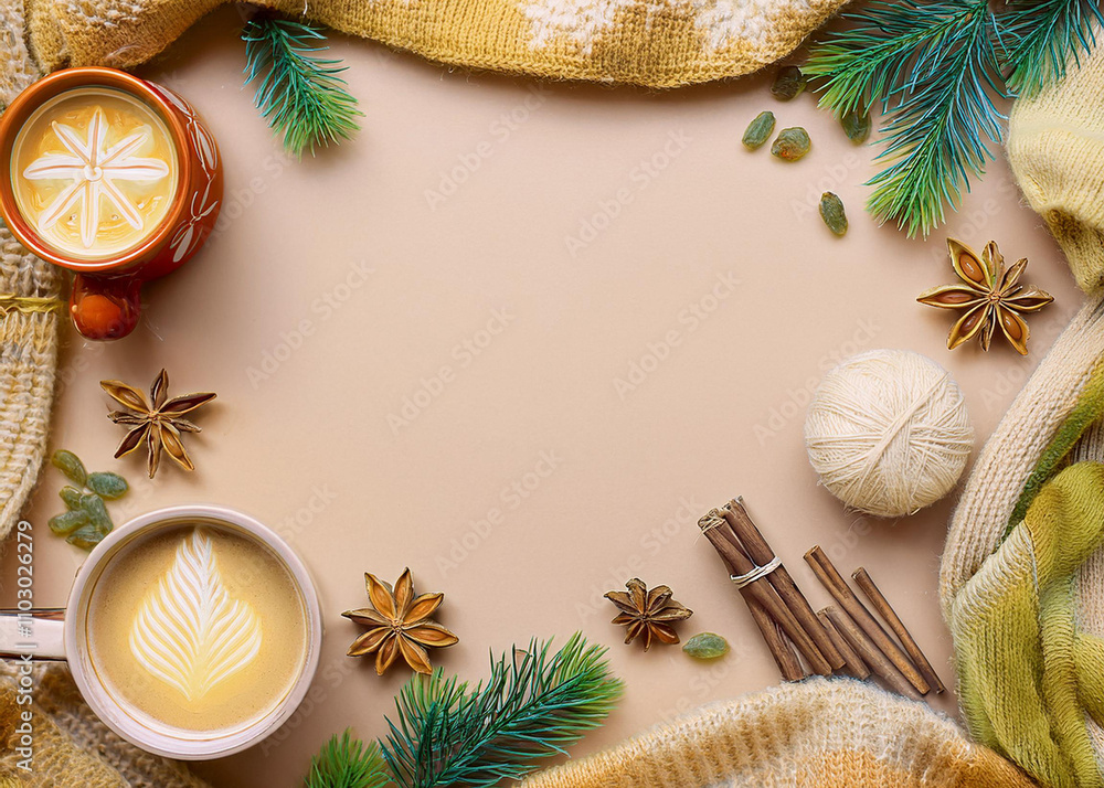 Cozy Christmas Border with Hot Cocoa and Cinnamon Sticks (AI generated) Cozy Christmas Border with Hot Cocoa and Cinnamon Sticks (AI generated)