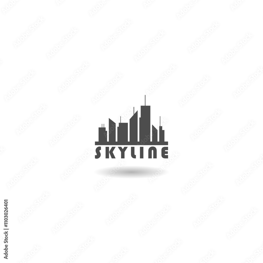 City skyline flat icon with shadow City skyline flat icon with shadow