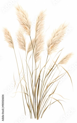Illustration of pampas grass brunches on white background