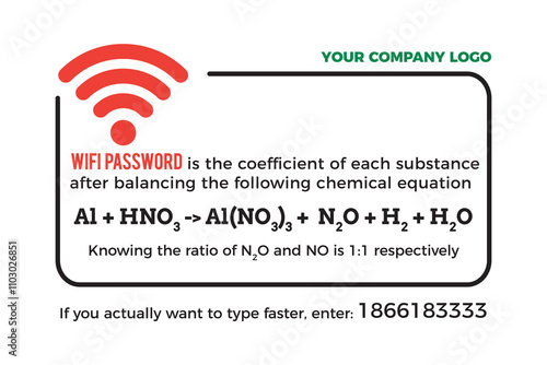 Funny Wifi sign: Need chemical equations solved for WiFi Password. Get Wifi pass by solving a chemical equation. Educational content for chemistry students. Eps10 vector illustration