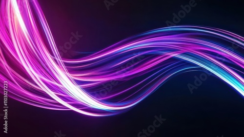 A vibrant display of swirling light waves in pink and blue against a dark backdrop, creating a dynamic and futuristic visual effect.