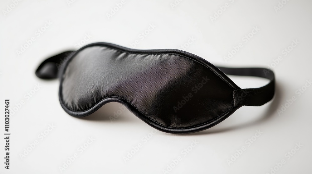 Sleek black sleep mask featuring a smooth surface and adjustable strap, displayed elegantly on a plain white background. Sleek black sleep mask featuring a smooth surface and adjustable strap, displayed elegantly on a plain white background.