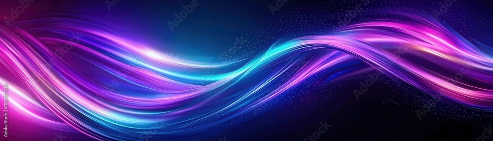 Naklejka premium A vibrant, abstract design featuring flowing waves of pink, blue, and purple light, creating a dynamic and energetic visual effect against a dark background.