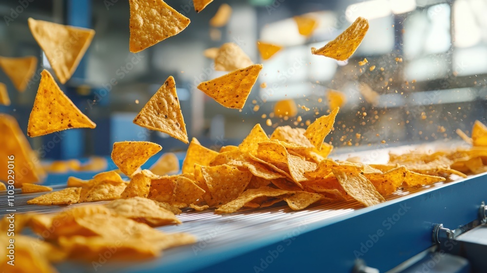 Manufacturing process of crispy tortilla chips on a conveyor belt in a snack factory an insightful overview Manufacturing process of crispy tortilla chips on a conveyor belt in a snack factory an insightful overview