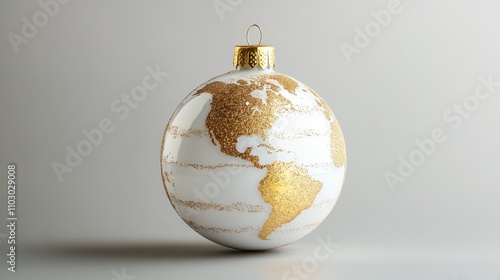 Globe-themed glass bauble decoration with gold accents ideal for holiday decor and festive web banners, adding a global touch to seasonal celebrations. photo