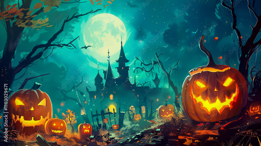 Spooky graveyard scene with fog, tombstones, and a ghostly figure. Spooky graveyard scene with fog, tombstones, and a ghostly figure.