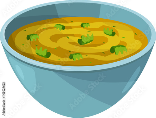 Palak paneer. Indian food bowl cartoon icon