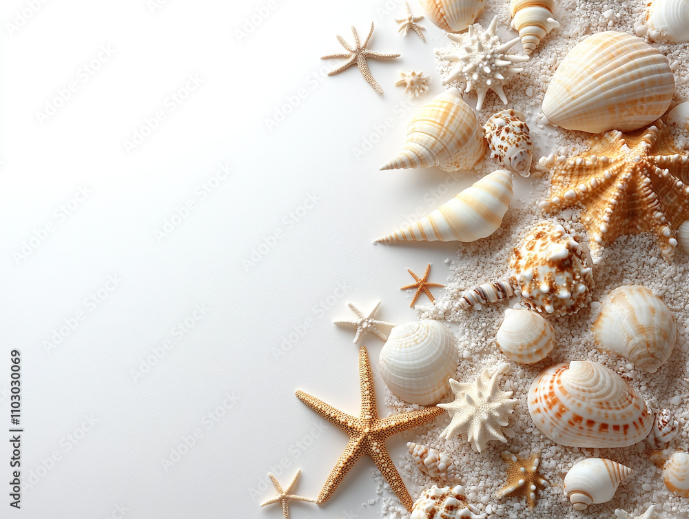 Beach Elements: Seashells and Starfish in Minimalist Style Beach Elements: Seashells and Starfish in Minimalist Style
