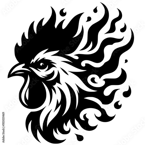 Fire rooster head silhouette