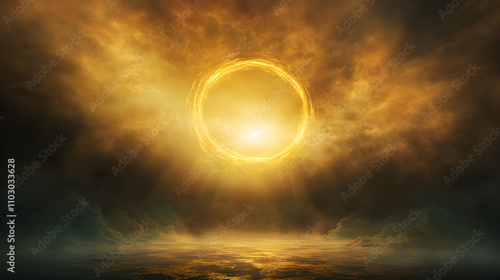 Mystical Golden Halo Amidst Enchanting Mist: A Serene Dance of Light and Fog Mystical Golden Halo Amidst Enchanting Mist: A Serene Dance of Light and Fog