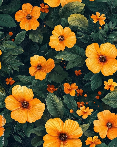 Wallpaper Mural Vibrant Garden Blooms in Seamless Pattern Torontodigital.ca