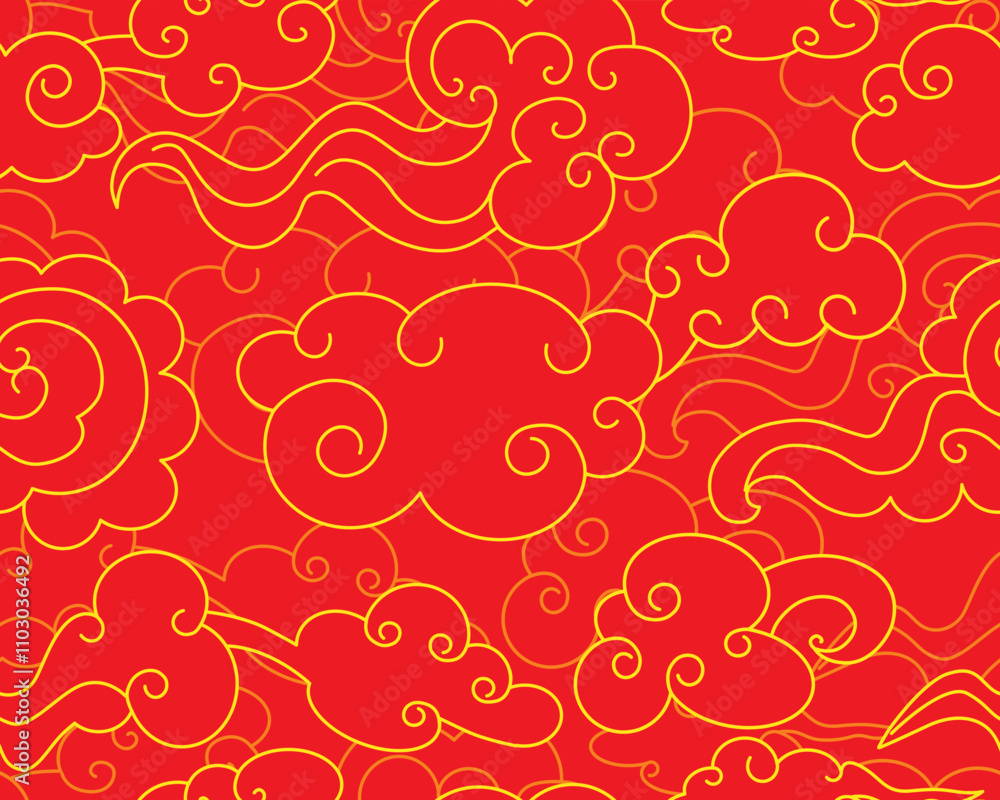 Sun, clouds in the night sky. Abstract seamless pattern in oriental style. Decorative Chinese magic frame. Vector illustration. Sun, clouds in the night sky. Abstract seamless pattern in oriental style. Decorative Chinese magic frame. Vector illustration.